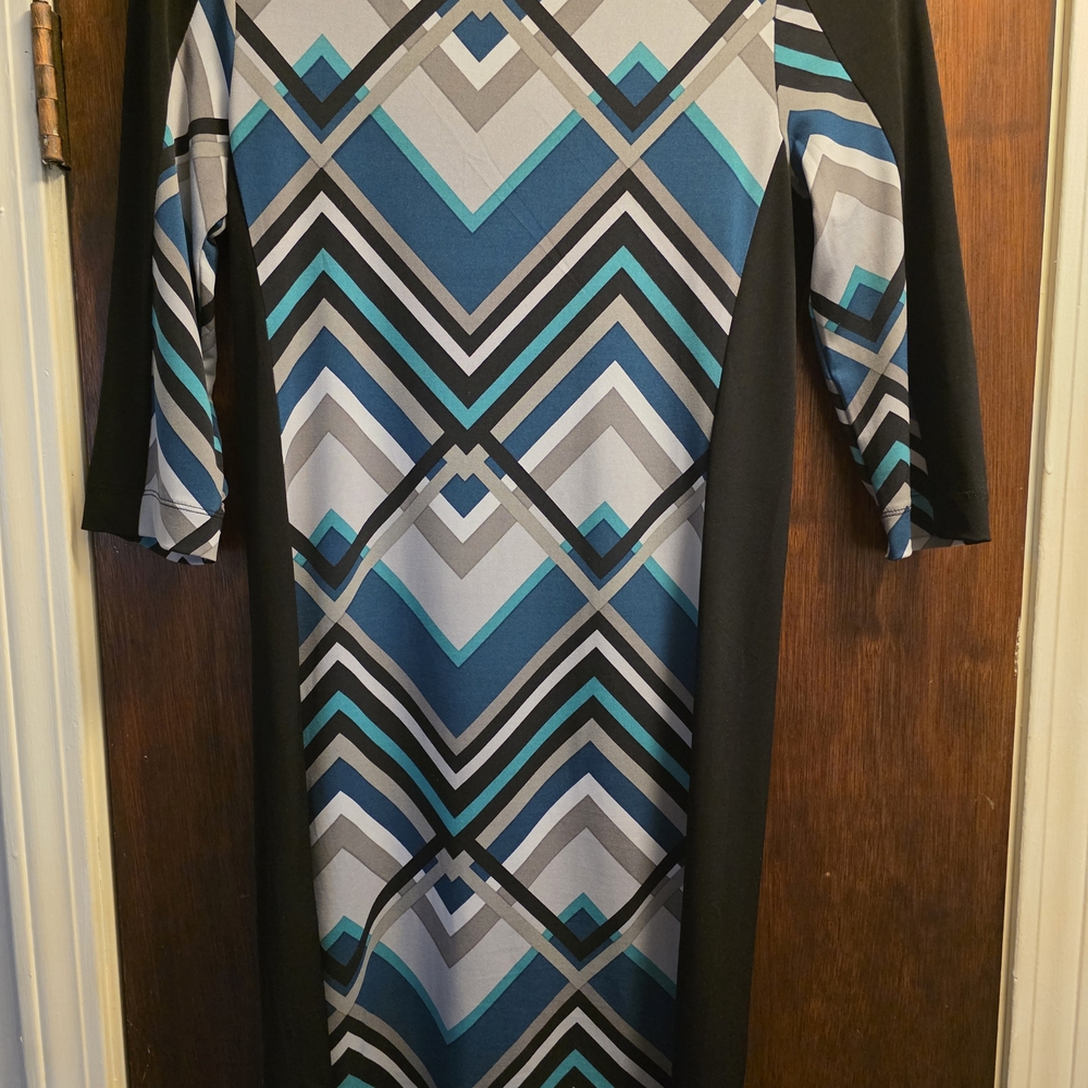 Banana Republic Black and Blue Geometric Dress